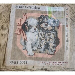 Needlepoint Canvas Hand Silk Screened Dogs Vintage Needlepoint #689 Puppies